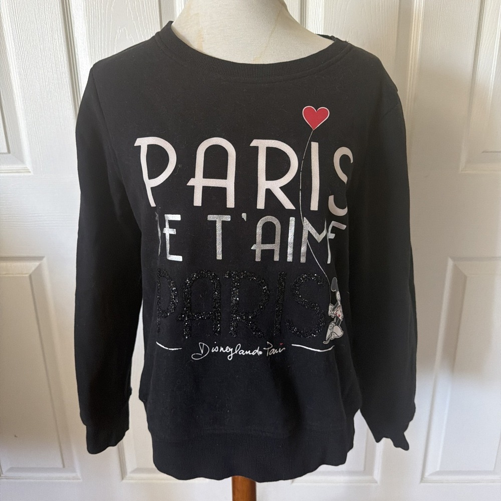 Disneyland Paris Minnie Mouse Womens XL Pullover Sweatshirt Sparkle Paris Black
